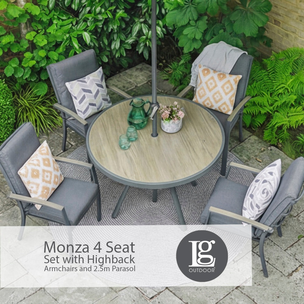 Monza 4 Seat Set with Highback Armchairs and 2.5m Parasol