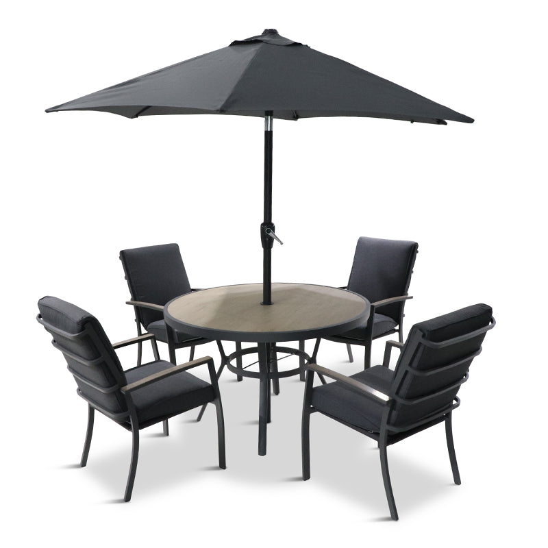 Monza 4 Seat Set with Highback Armchairs and 2.5m Parasol