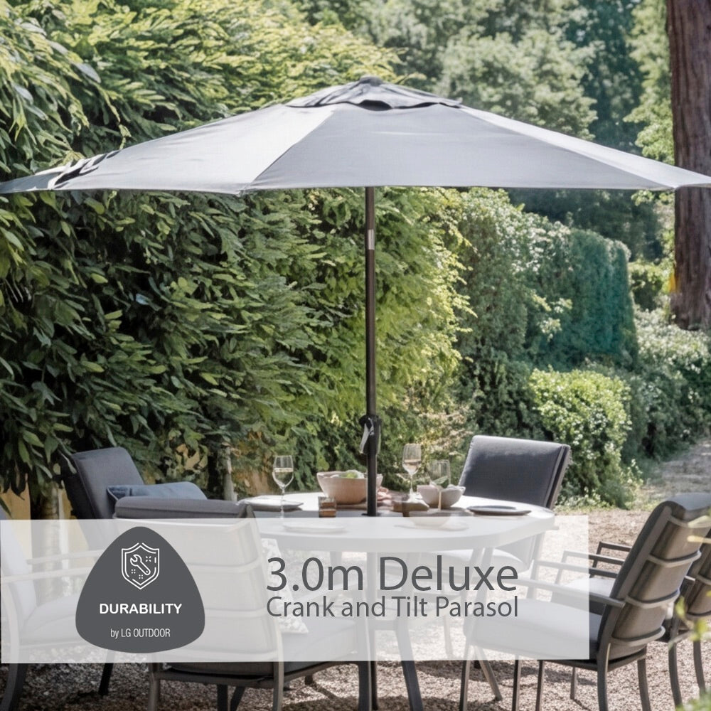 Monza 6 Seat Set with Highback Armchairs and 3.0m Parasol