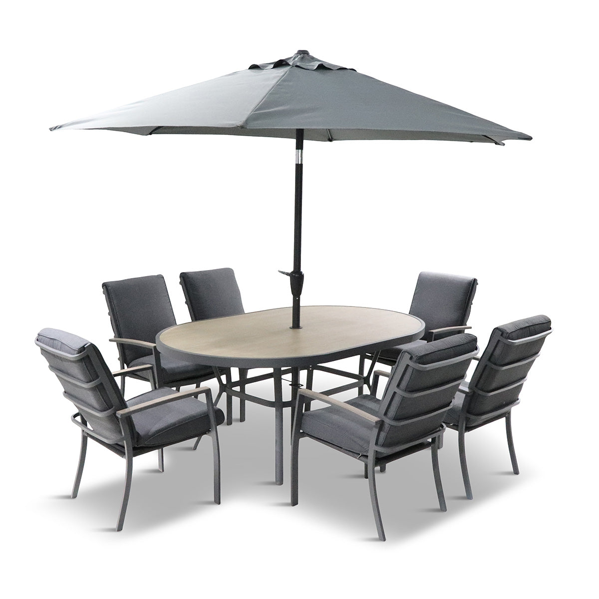 Monza 6 Seat Set with Highback Armchairs and 3.0m Parasol