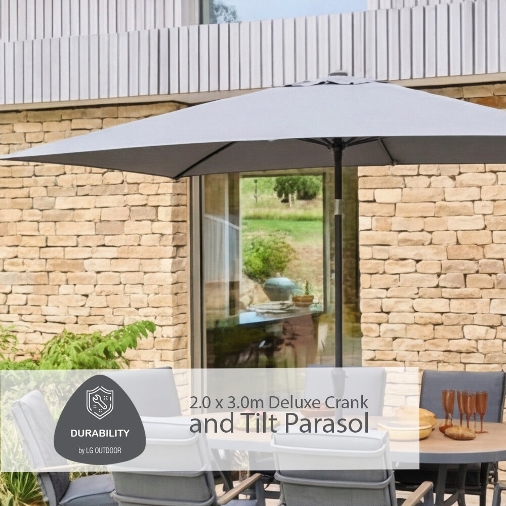 Monza 8 Seat Set with Lazy Susan, Highback Armchairs and 2.0 x 3.0m Parasol