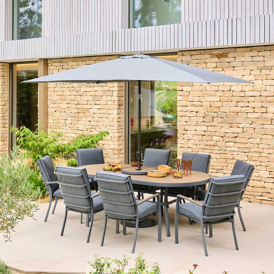 Monza 8 Seat Set with Lazy Susan, Highback Armchairs and 2.0 x 3.0m Parasol