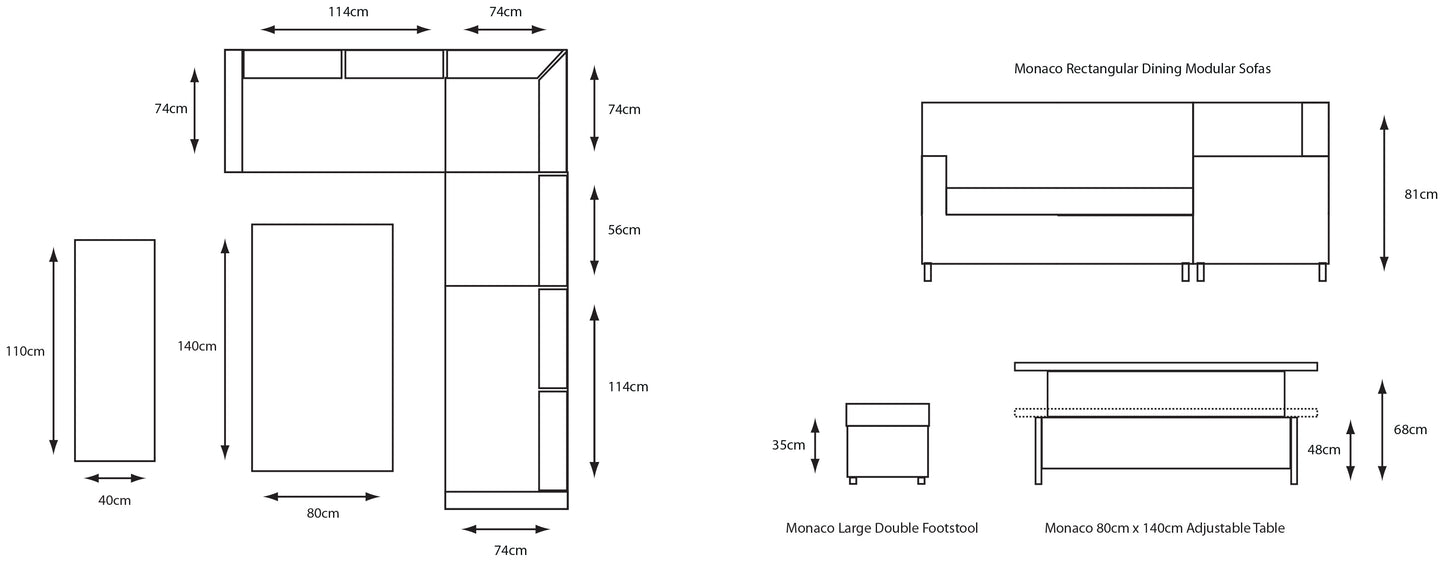 Monaco Stone Rectangular Dining Modular With Adjustable Table