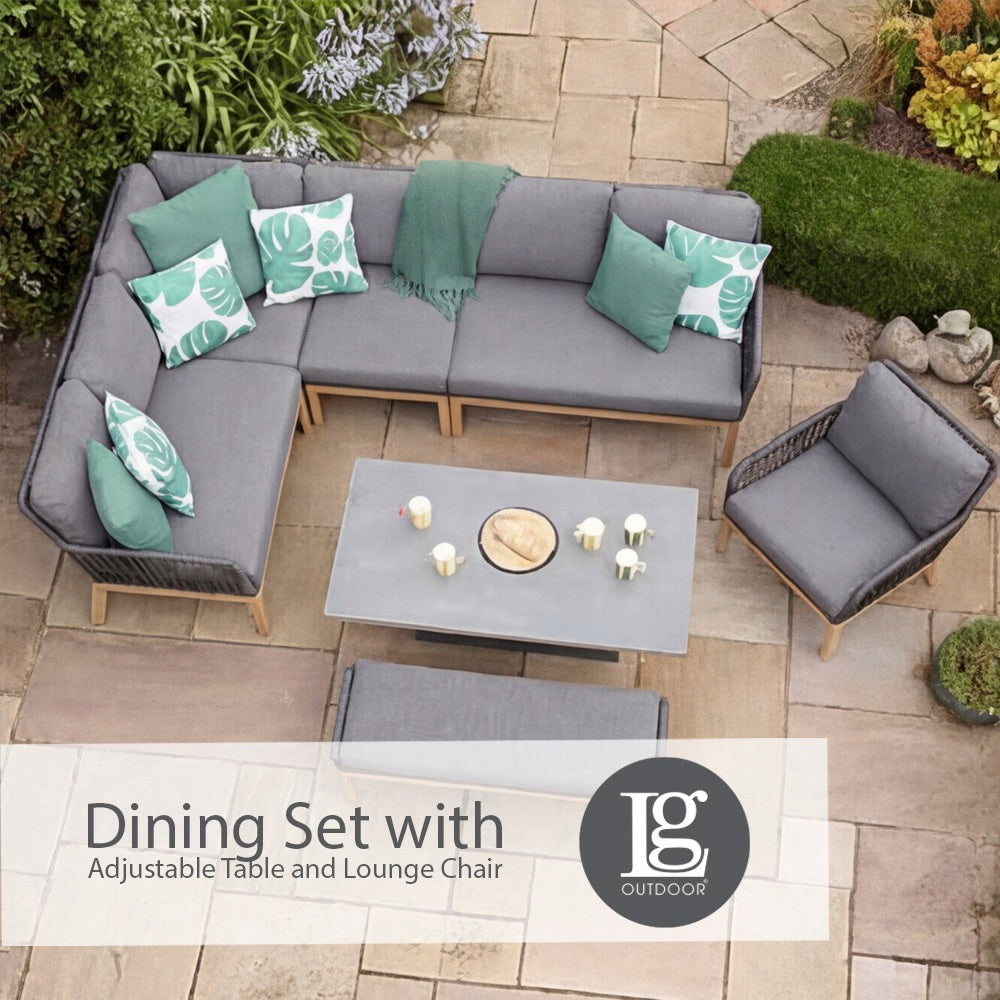 Peru Rectangular Modular Dining Set with Adjustable Table and Lounge Chair