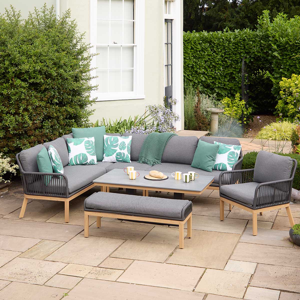 Peru Rectangular Modular Dining Set with Adjustable Table and Lounge Chair