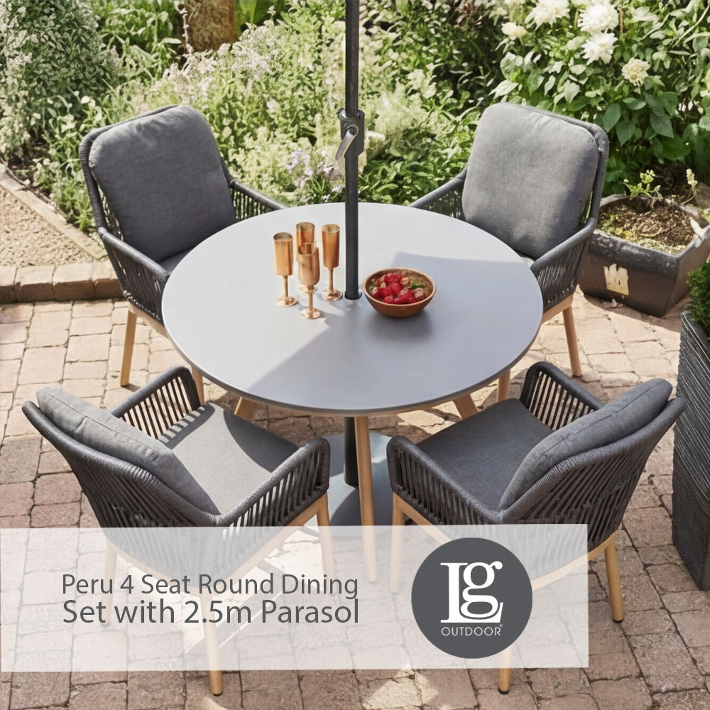 Peru 4 Seat Round Dining Set with 2.5m Parasol
