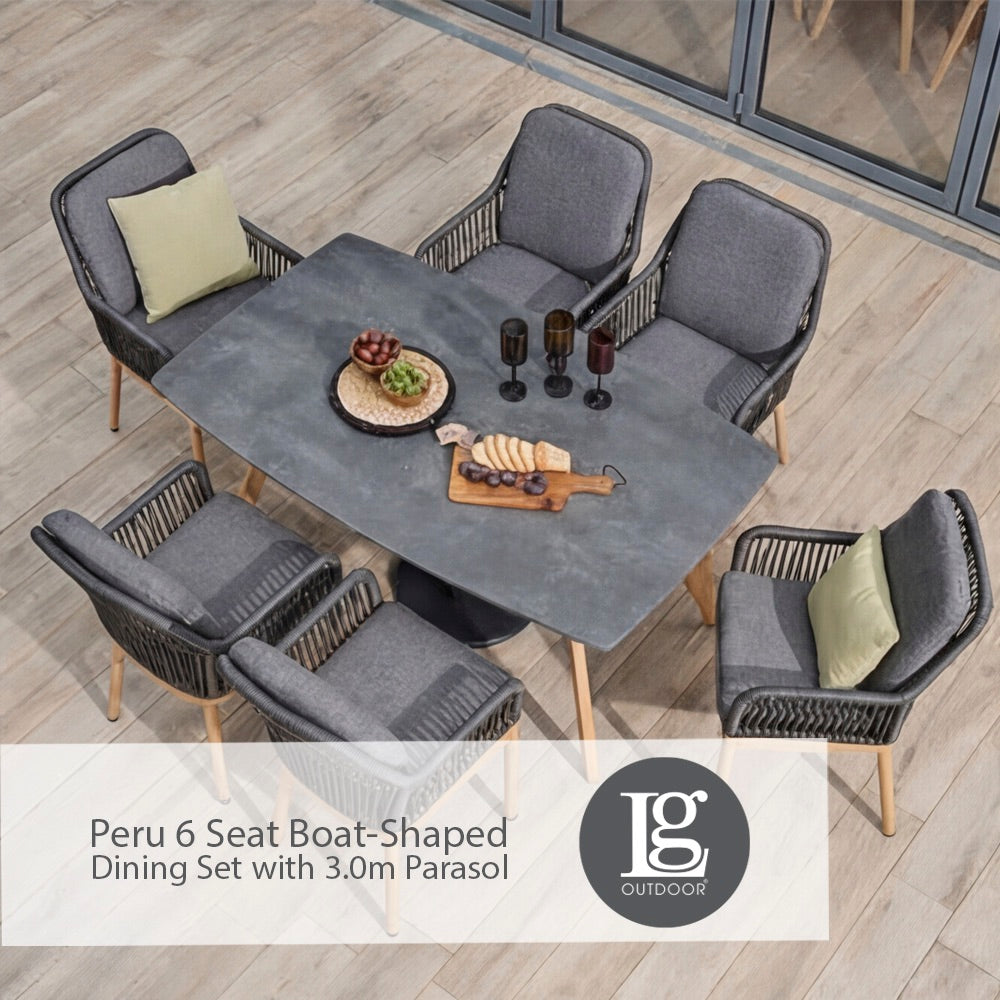 Peru 6 Seat Boat-Shaped Dining Set with 3.0m Parasol