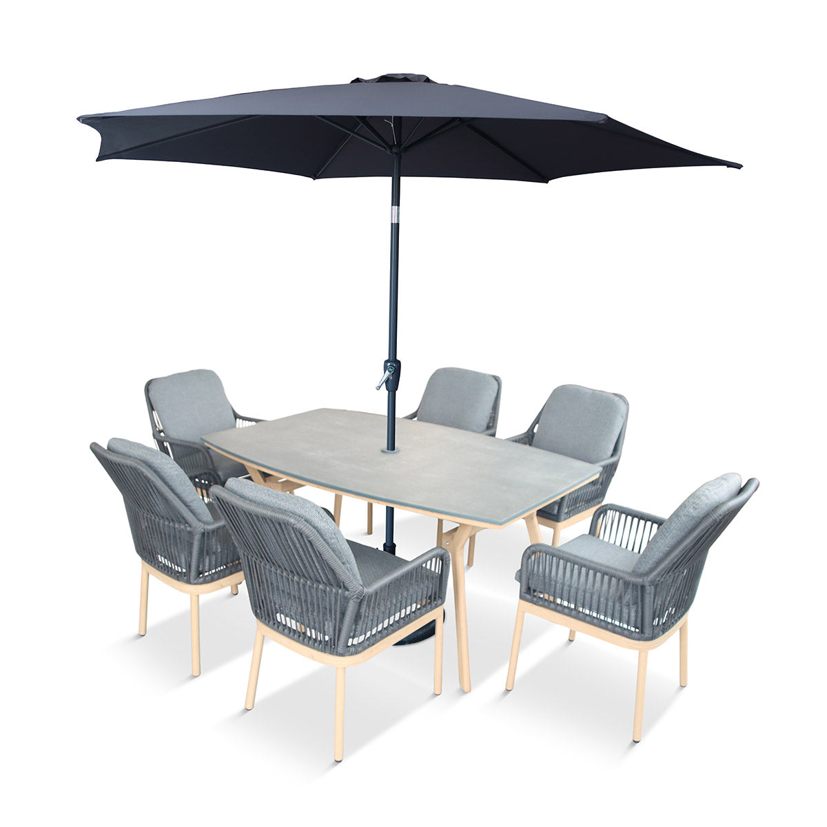 Peru 6 Seat Boat-Shaped Dining Set with 3.0m Parasol
