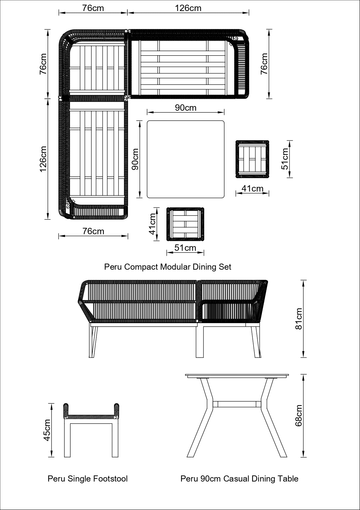Peru Compact Modular Dining Set