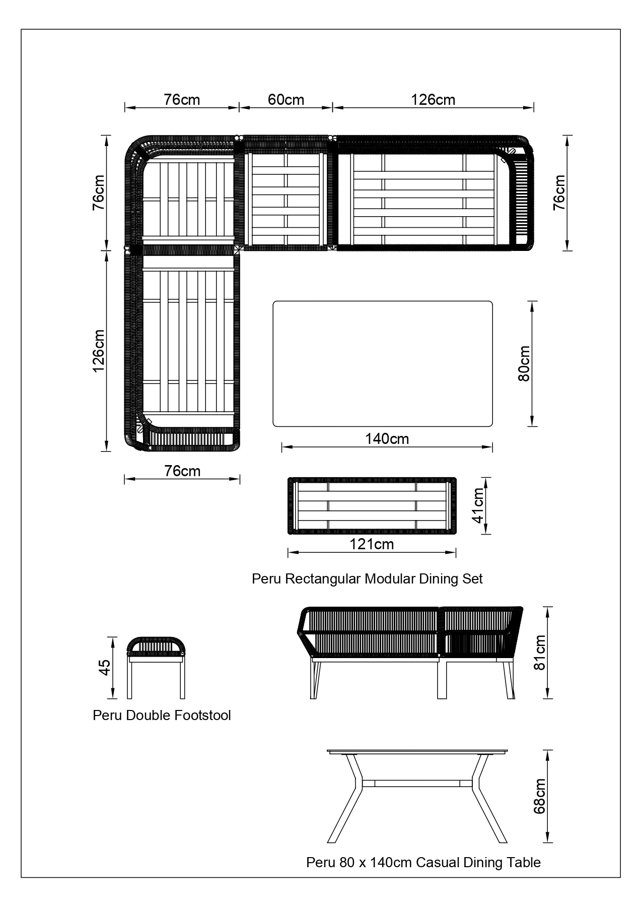 Peru Rectangular Modular Dining Set
