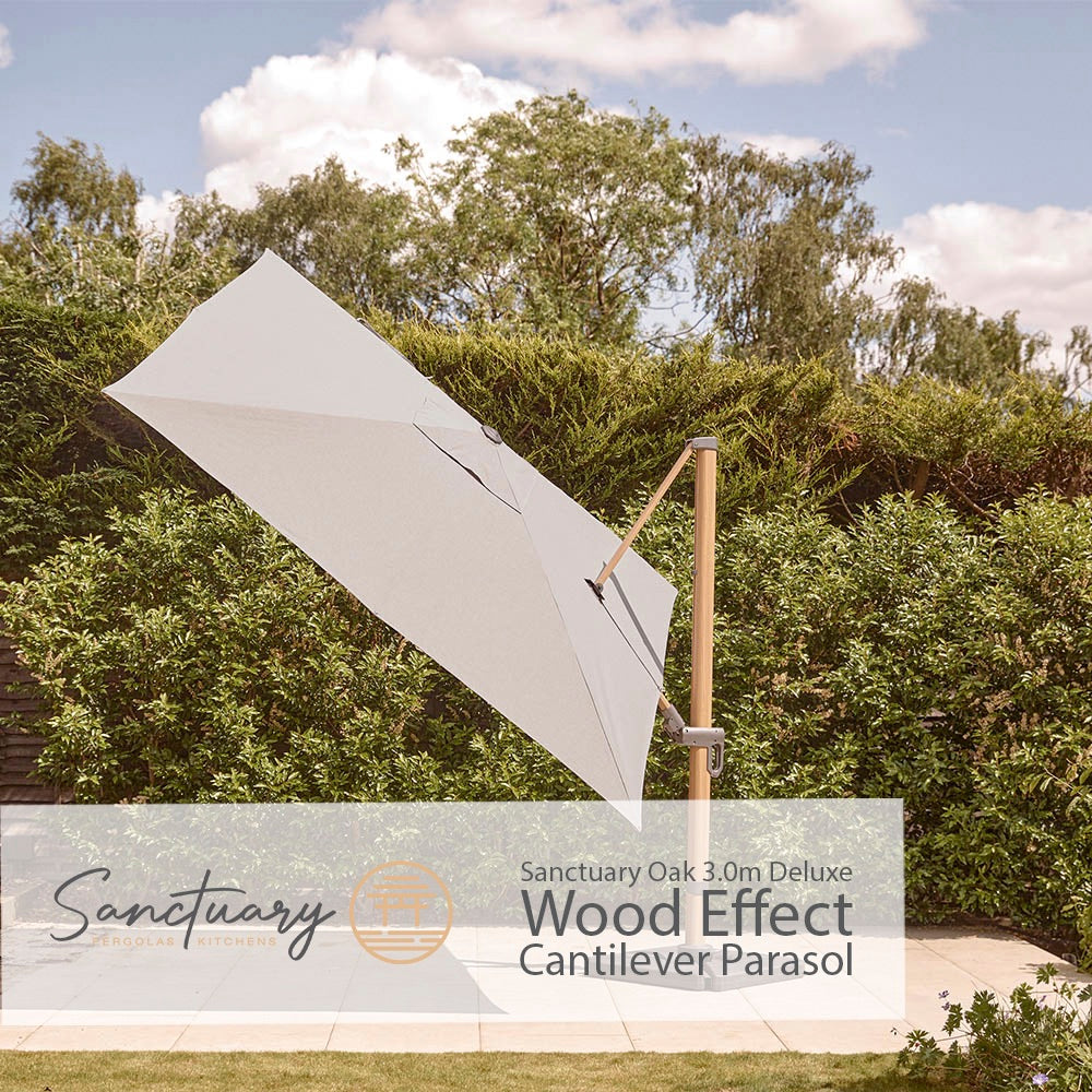 Sanctuary Oak 3.0m Deluxe Wood-Effect Cantilever Parasol
