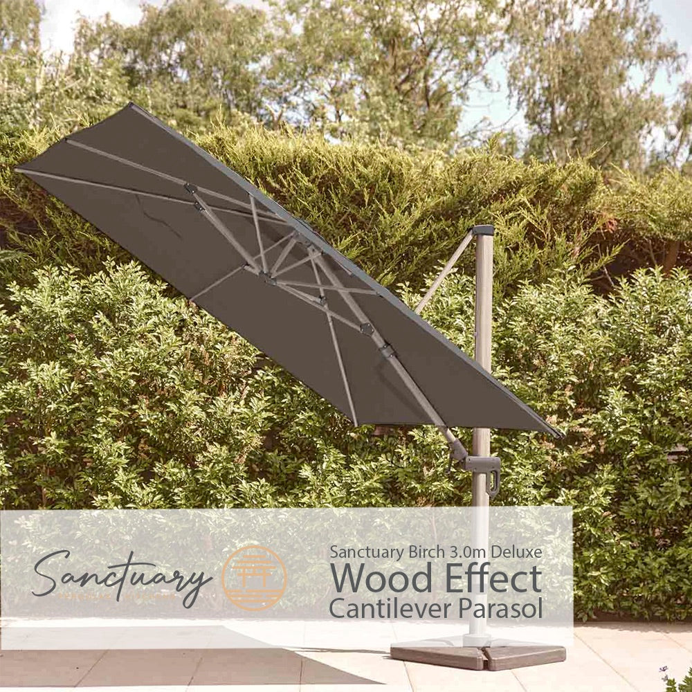 Sanctuary Birch 3.0m Deluxe Wood-Effect Cantilever Parasol