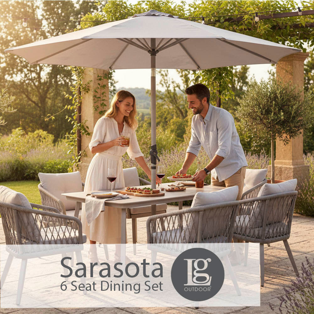 Sarasota 6 Seat Dining Set with 3.0m Parasol