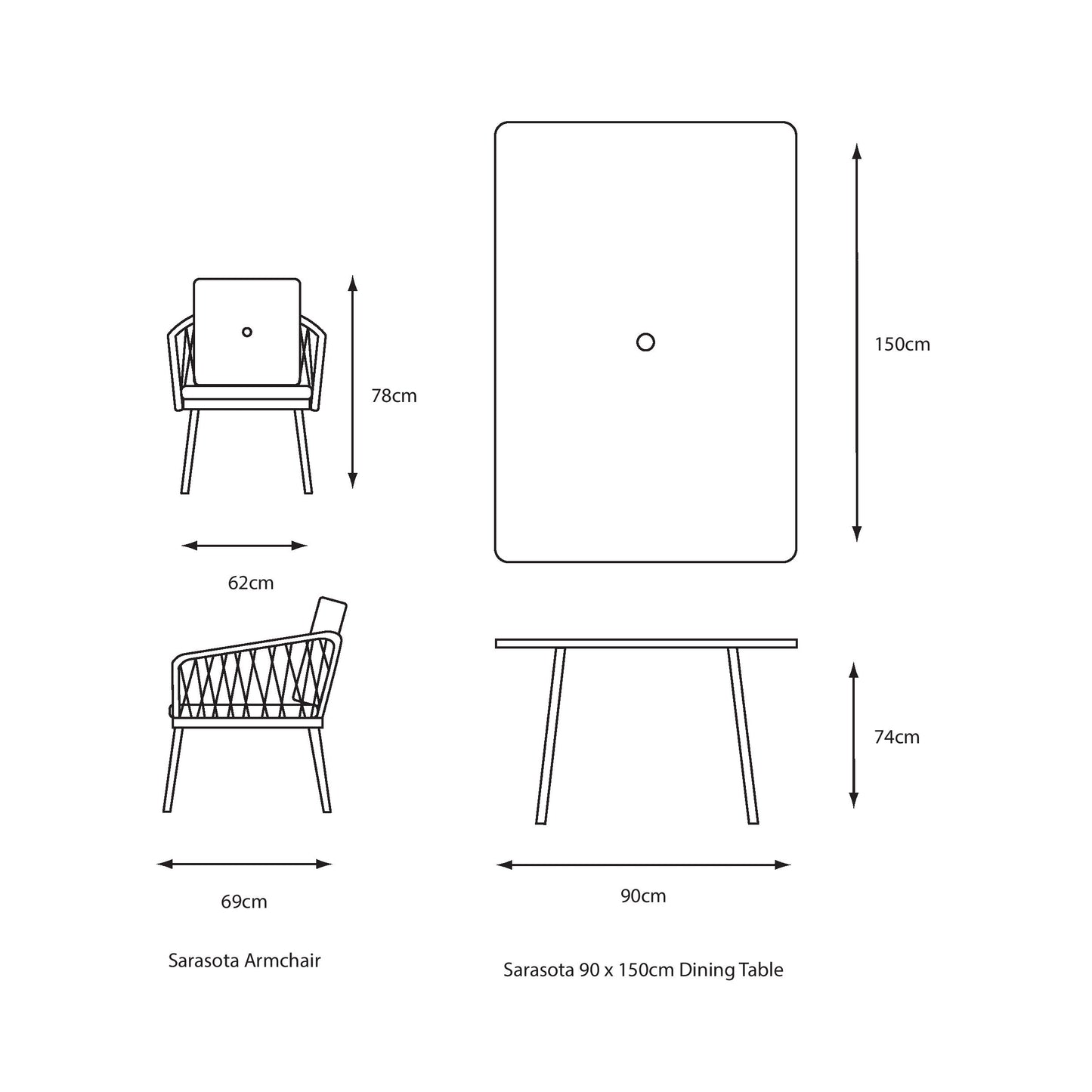 Sarasota 6 Seat Dining Set with 3.0m Parasol