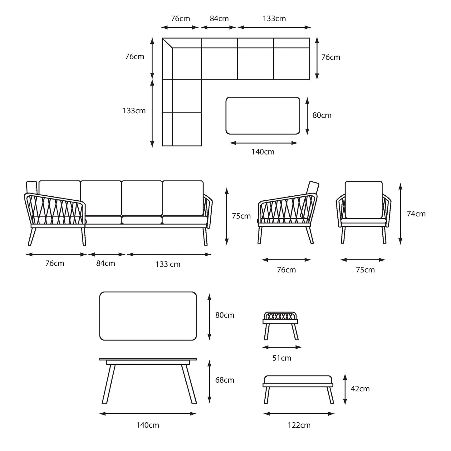 Sarasota Modular Dining Set With Lounge Chair