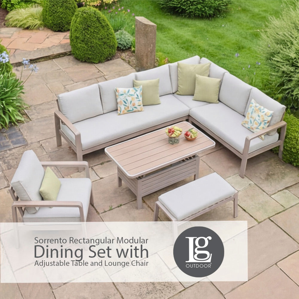 Sorrento Rectangular Modular Dining Set with Adjustable Table and Lounge Chair