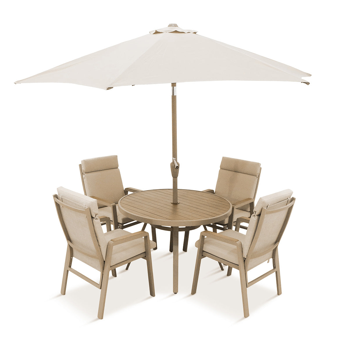 Sorrento 4 Seat Dining Set with Deluxe 2.5m Parasol