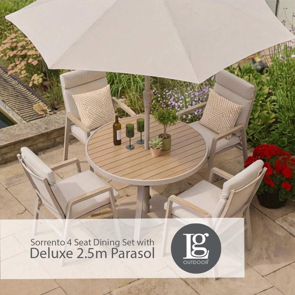 Sorrento 4 Seat Dining Set with Deluxe 2.5m Parasol