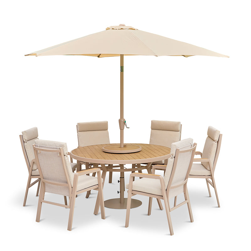 Sorrento 6 Seat Dining Set with Lazy Susan and Deluxe 3.0m Parasol