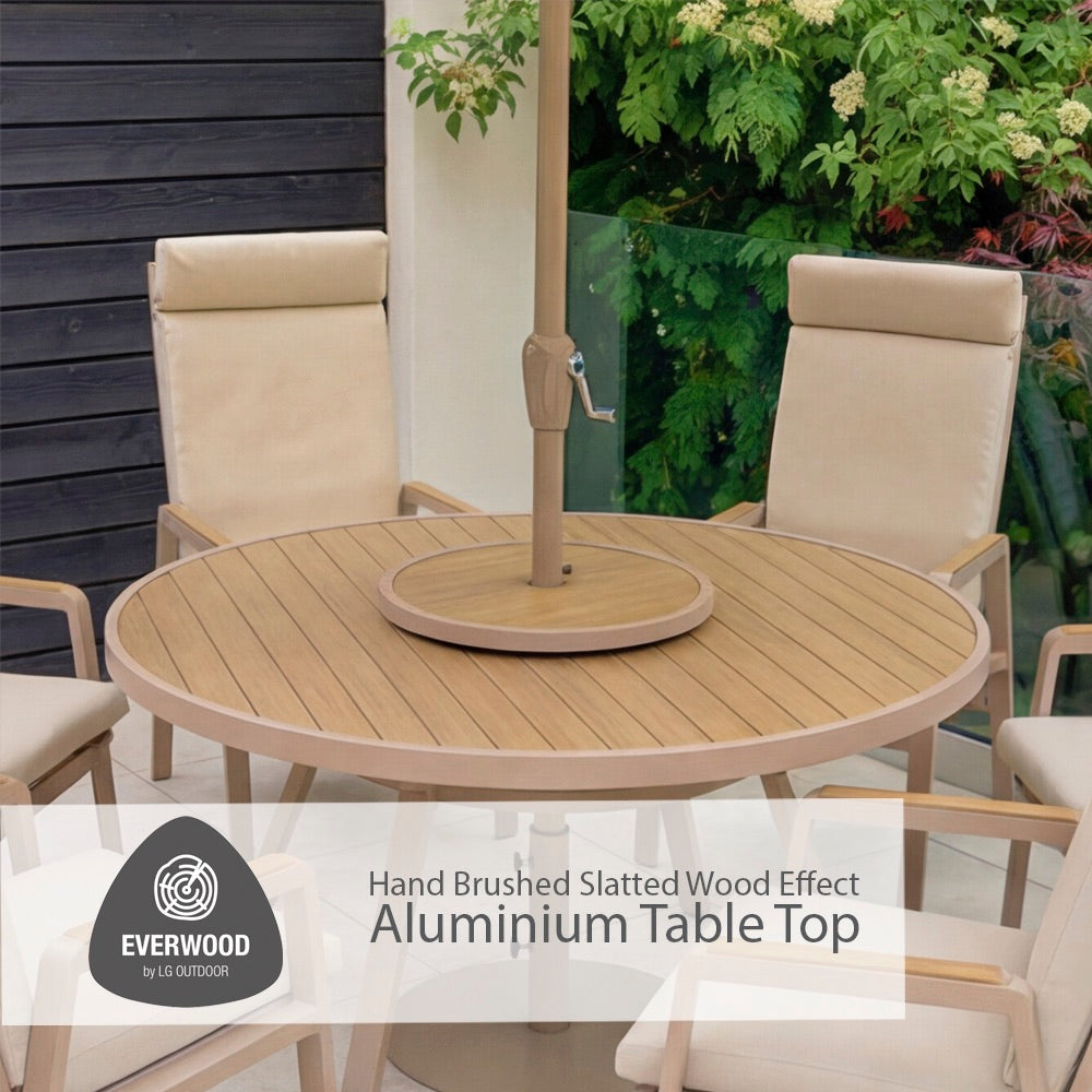 Sorrento 6 Seat Dining Set with Lazy Susan, Recliner Chairs and Deluxe 3.0m Parasol