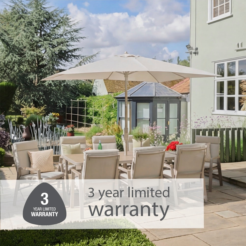 Sorrento 8 Seat Dining Set with Deluxe 2.0 x 3.0m Parasol