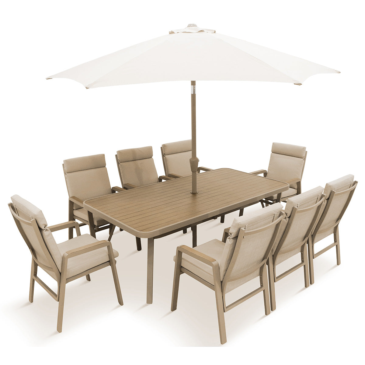 Sorrento 8 Seat Dining Set with Deluxe 2.0 x 3.0m Parasol