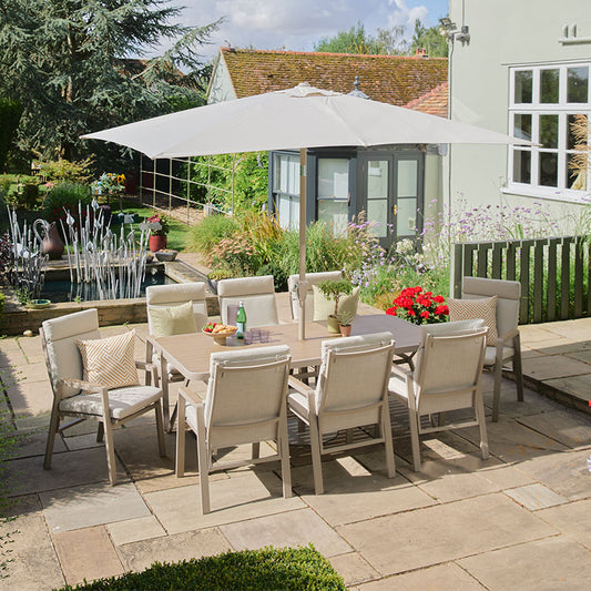 Sorrento 8 Seat Dining Set with Deluxe 2.0 x 3.0m Parasol