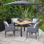 Stockholm 4 Seat Dining Set With Armchair And Deluxe 2.5m Parasol