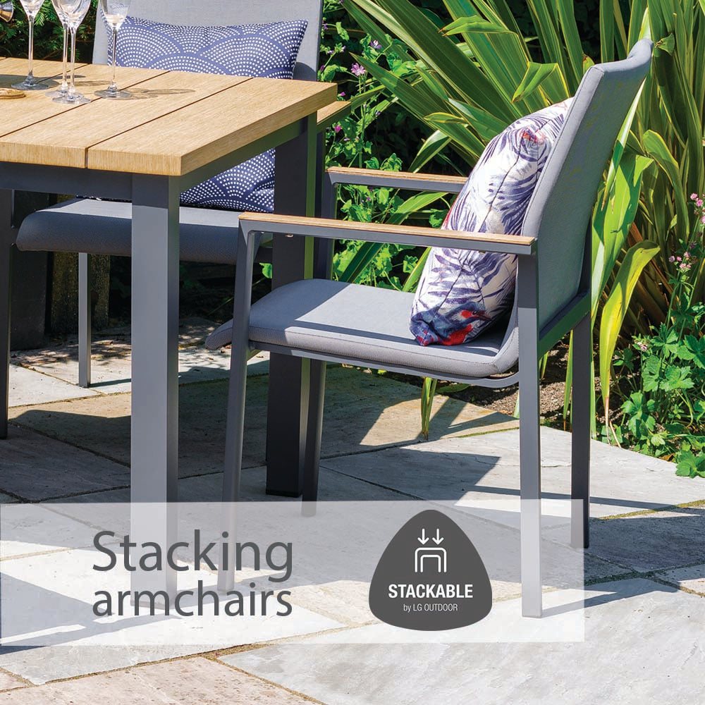 Stockholm 4 Seat Dining Set With Armchair And Deluxe 2.5m Parasol