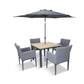 Stockholm 4 Seat Dining Set With Armchair And Deluxe 2.5m Parasol