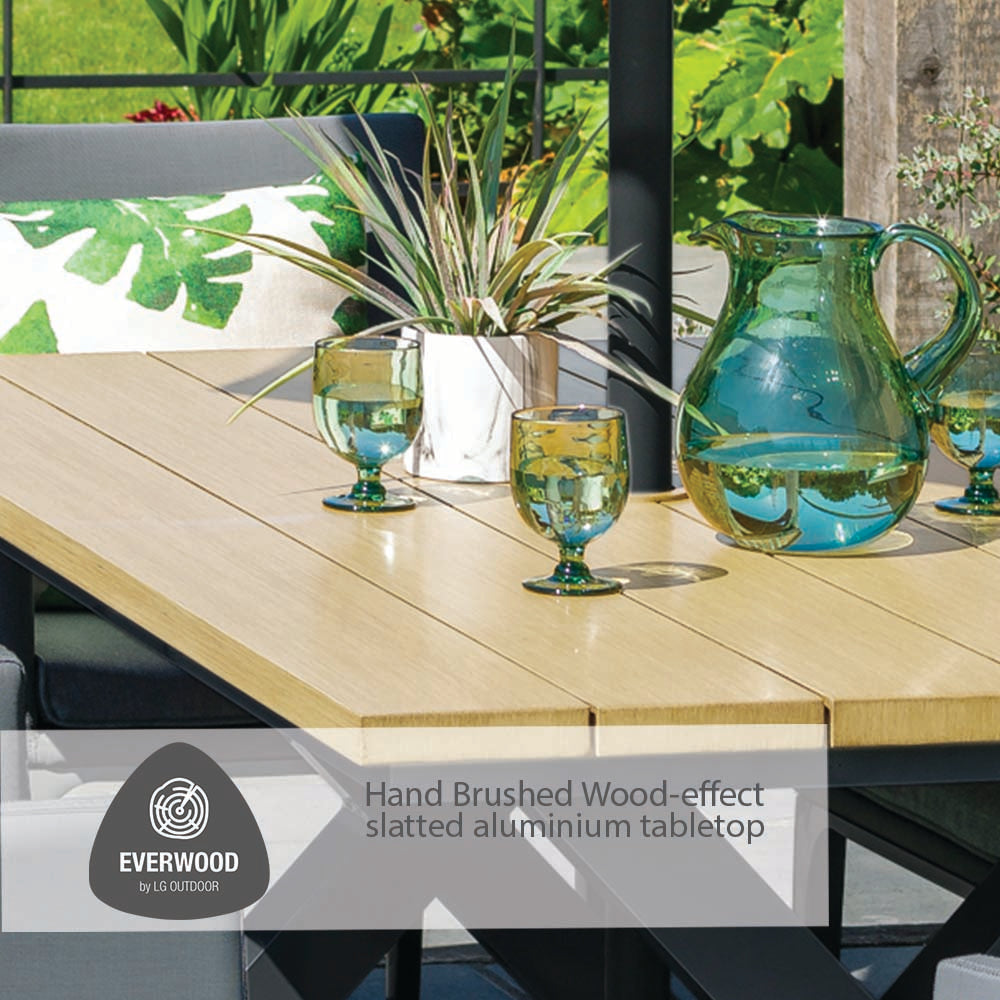 Stockholm 6 Seat Dining Set With Armchair And Deluxe 3.0m Parasol