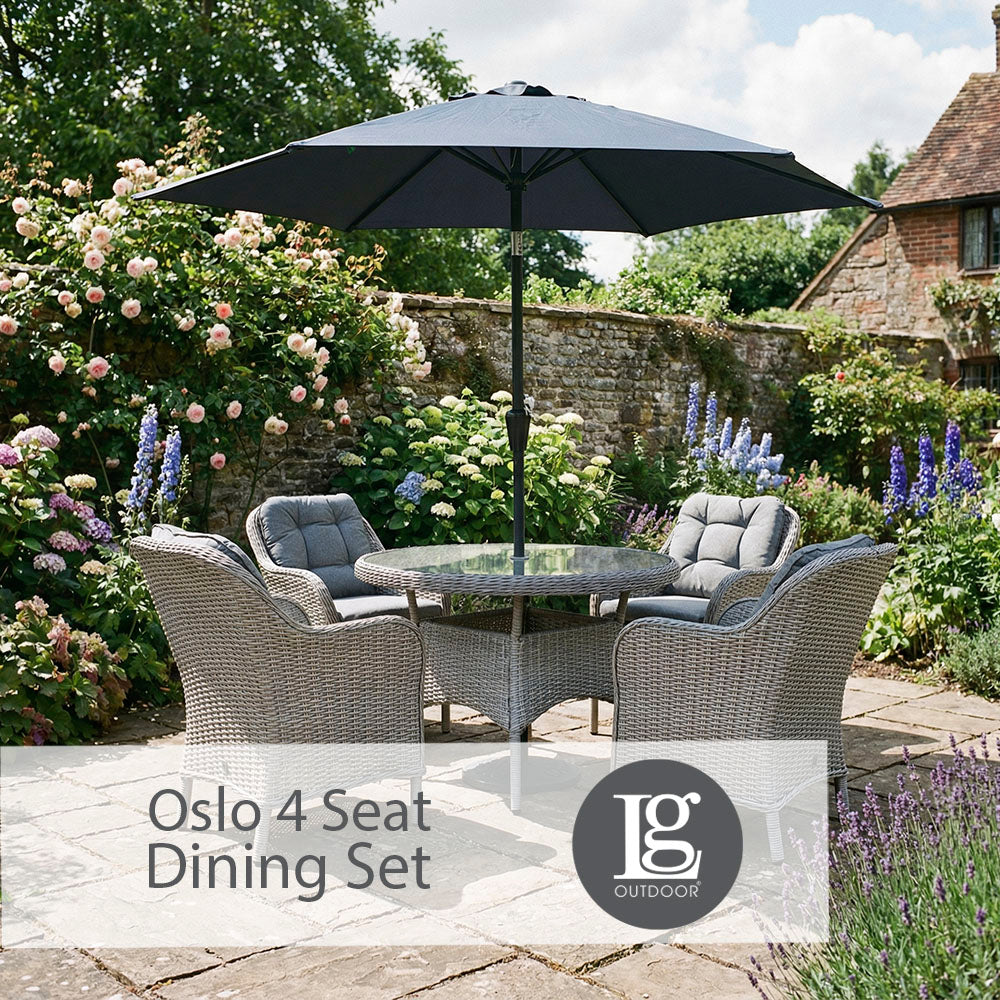 Oslo 4 Seat Dining Set with Deluxe 2.5m Parasol
