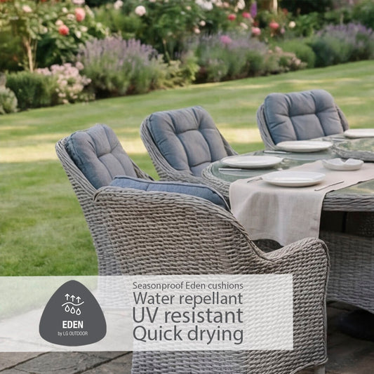 Oslo 8 Seat Dining Set with Weave Lazy Susan and Deluxe 2.0 x 3.0m Parasol