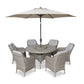 St Tropez Sand 6 Seat Dining Set with Weave Lazy Susan and Deluxe 3.0m Parasol