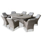 St Tropez Sand 8 Seat Dining Set with Weave Lazy Susan and Deluxe 2.0 x 3.0m Parasol