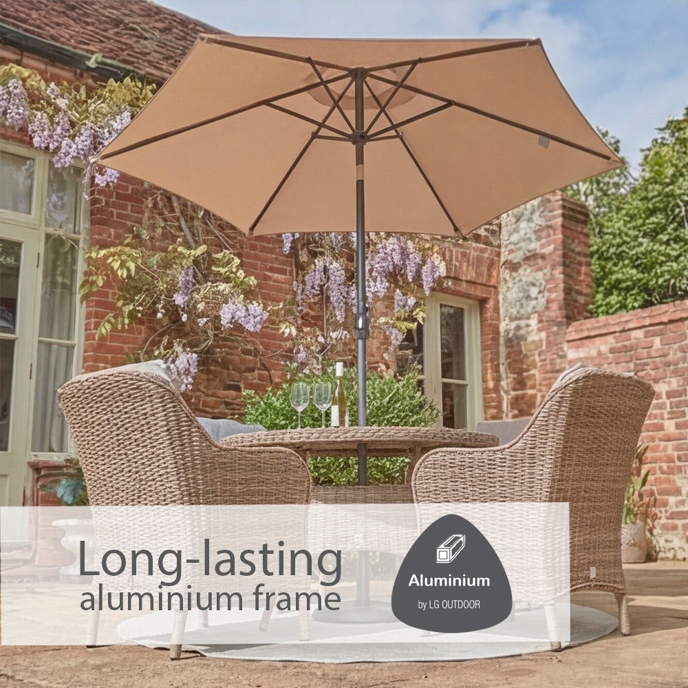 St Tropez Sand 4 Seat Dining Set with Deluxe 2.5m Parasol