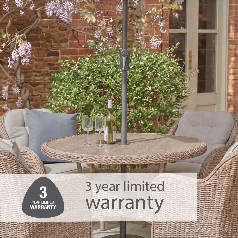 St Tropez Sand 4 Seat Dining Set with Deluxe 2.5m Parasol