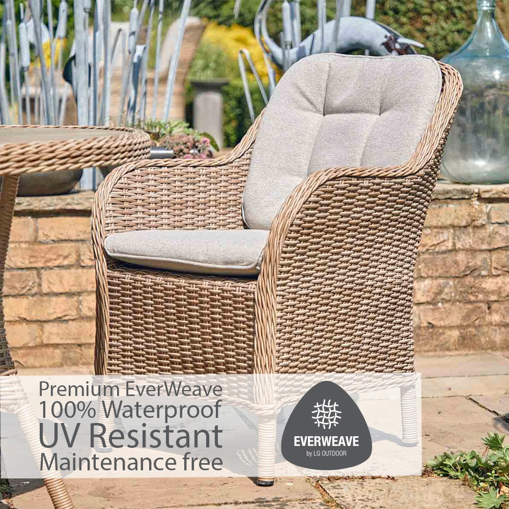 St Tropez Sand 6 Seat Dining Set with Weave Lazy Susan and Deluxe 3.0m Parasol
