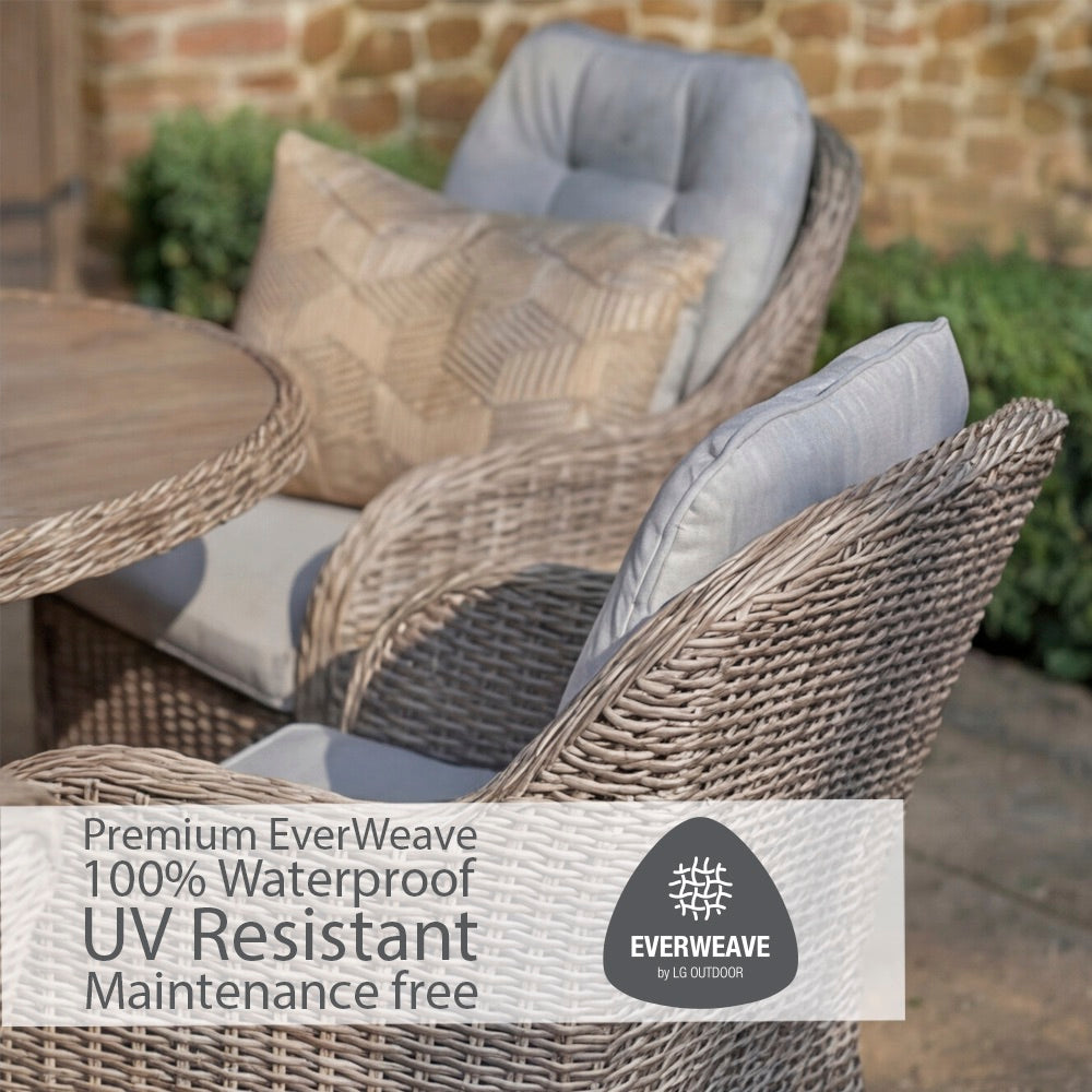 St Tropez Sand 8 Seat Dining Set with Weave Lazy Susan and Deluxe 2.0 x 3.0m Parasol