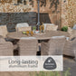 St Tropez Sand 8 Seat Dining Set with Weave Lazy Susan and Deluxe 2.0 x 3.0m Parasol