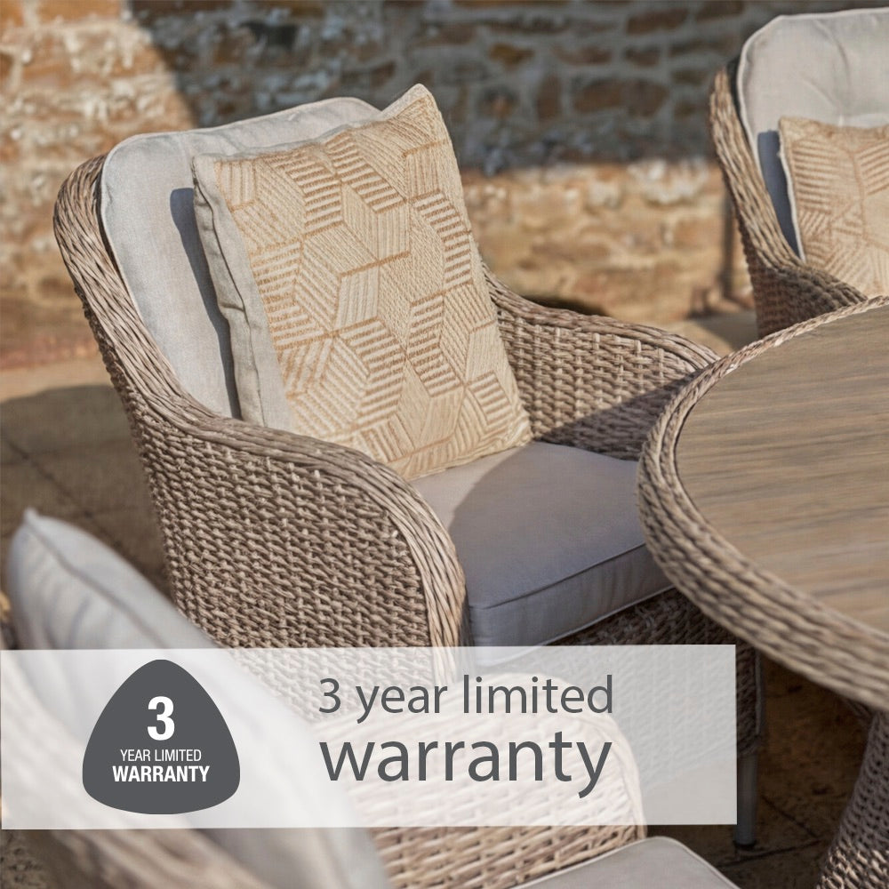 St Tropez Sand 8 Seat Dining Set with Weave Lazy Susan and Deluxe 2.0 x 3.0m Parasol