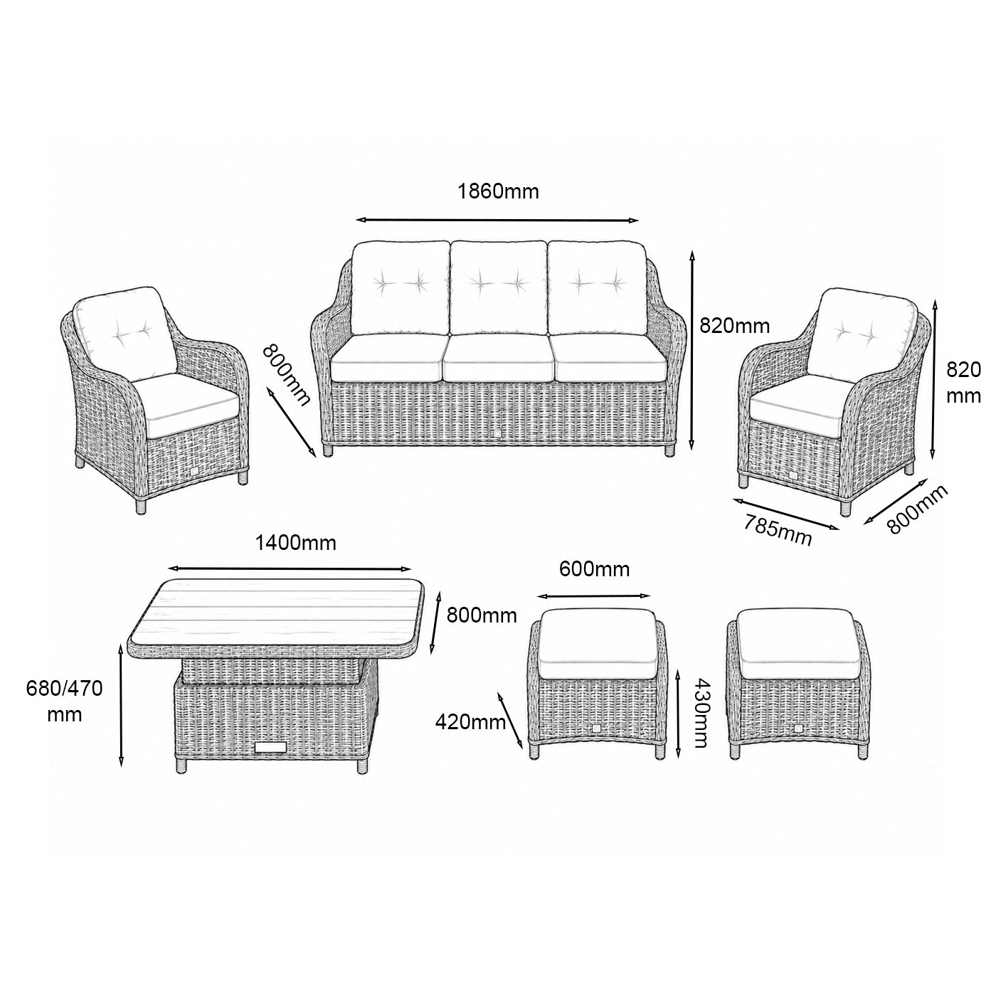 St Tropez Sand Lounge Dining Set with Adjustable Table