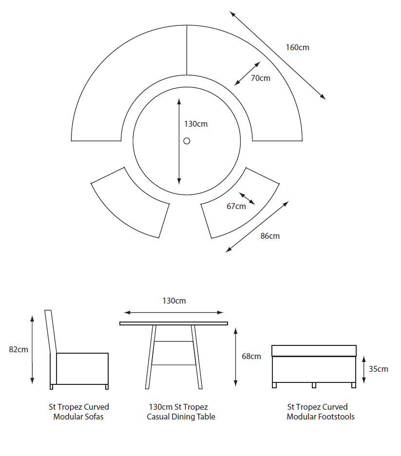 St Tropez Stone Curved Dining Modular