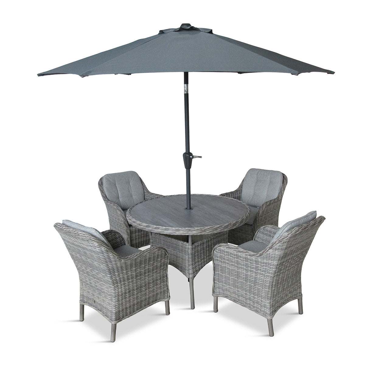 St Tropez Stone 4 Seat Dining Set with Deluxe 2.5m Parasol