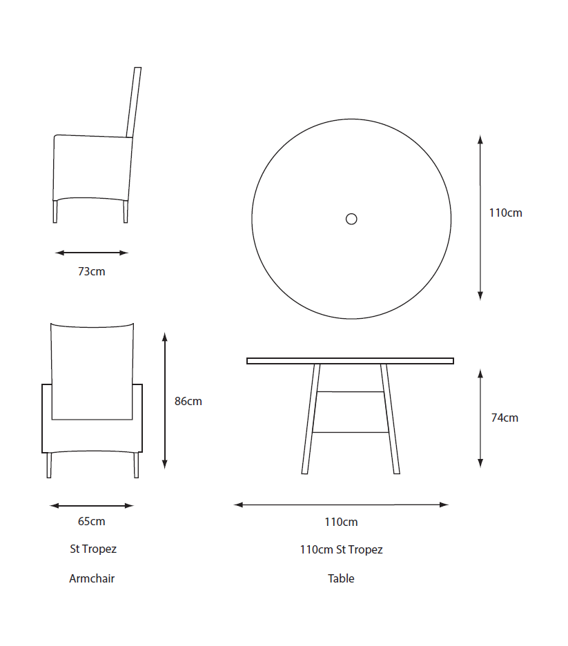 St Tropez Stone 4 Seat Dining Set with Deluxe 2.5m Parasol