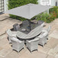 St Tropez Stone 8 Seat Dining Set with Weave Lazy Susan and Deluxe 2.0 x 3.0m Parasol