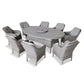 St Tropez Stone 8 Seat Dining Set with Weave Lazy Susan and Deluxe 2.0 x 3.0m Parasol