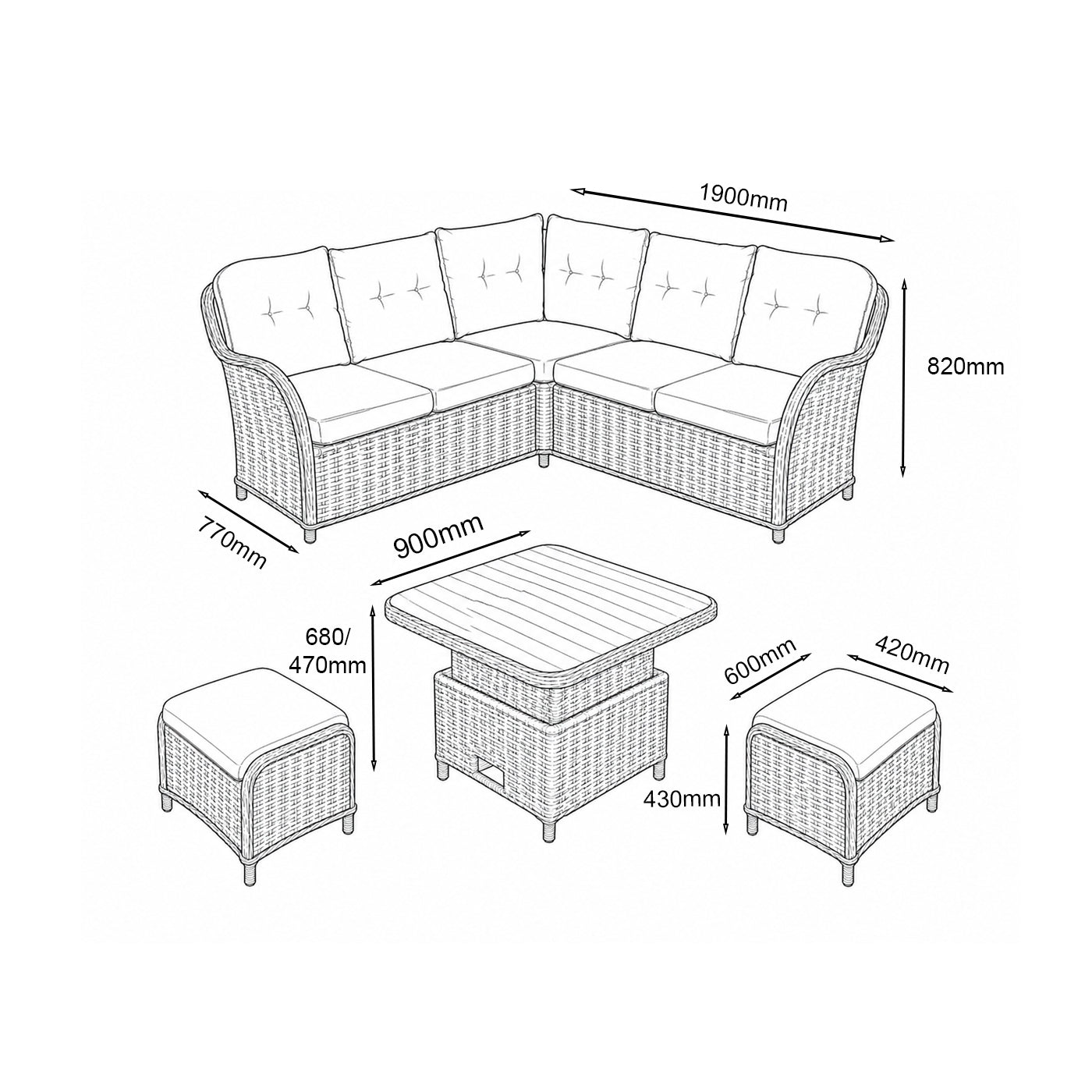 St Tropez Sand Compact Dining Modular with Adjustable Table