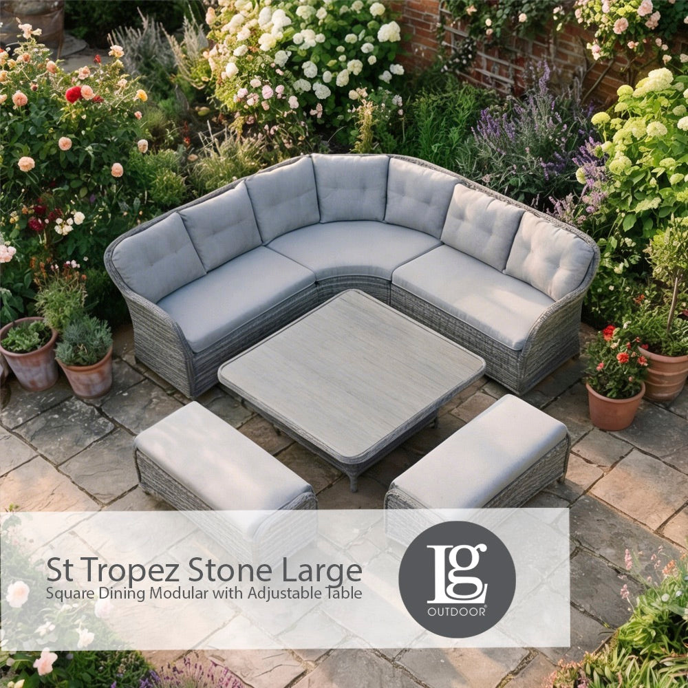 St Tropez Stone Large Square Dining Modular with Adjustable Table