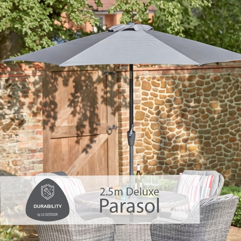 St Tropez Stone 4 Seat Dining Set with Deluxe 2.5m Parasol